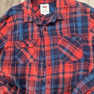 Levi's Men's Casual Red and Blue Plaid Shirt